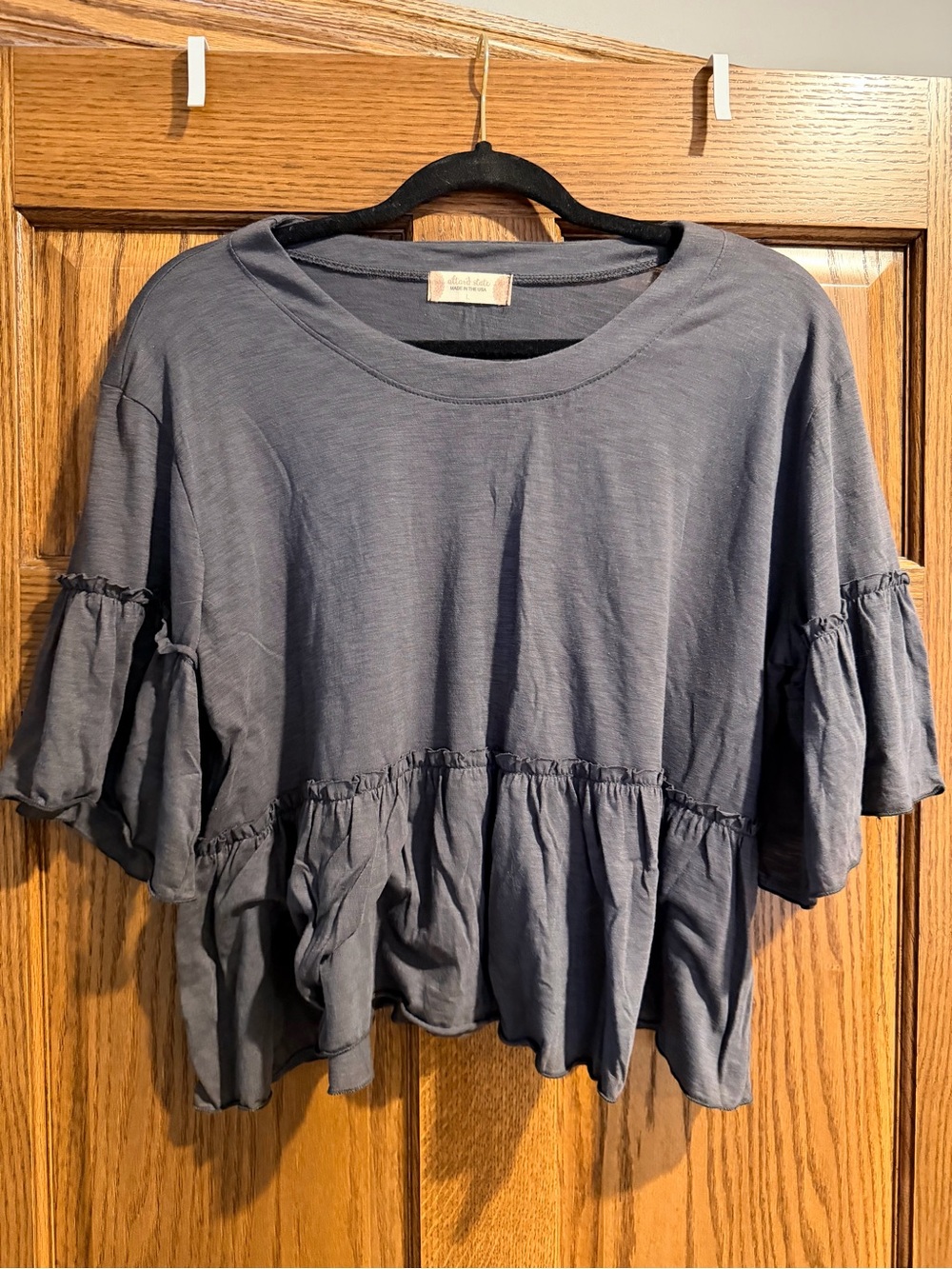 Altar'd State Washed Navy Ruffle Peplum Tee